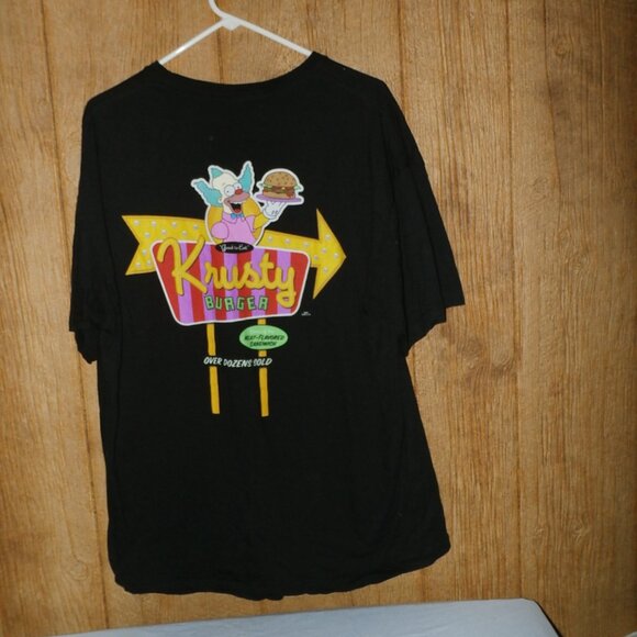 The Simpsons  Krusty The Clown Black Tshirt Burger Fast Food Logo   Mens X-Large - Picture 2 of 8